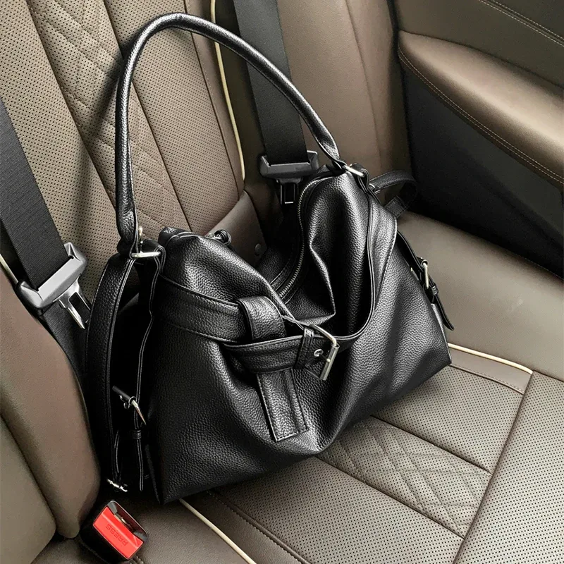 sac fourre-tout en cuir souple de grande capacité, sac à main avec boucle de ceinture, nouveau sac messager à bandoulière rétro pour fille, sac de moto