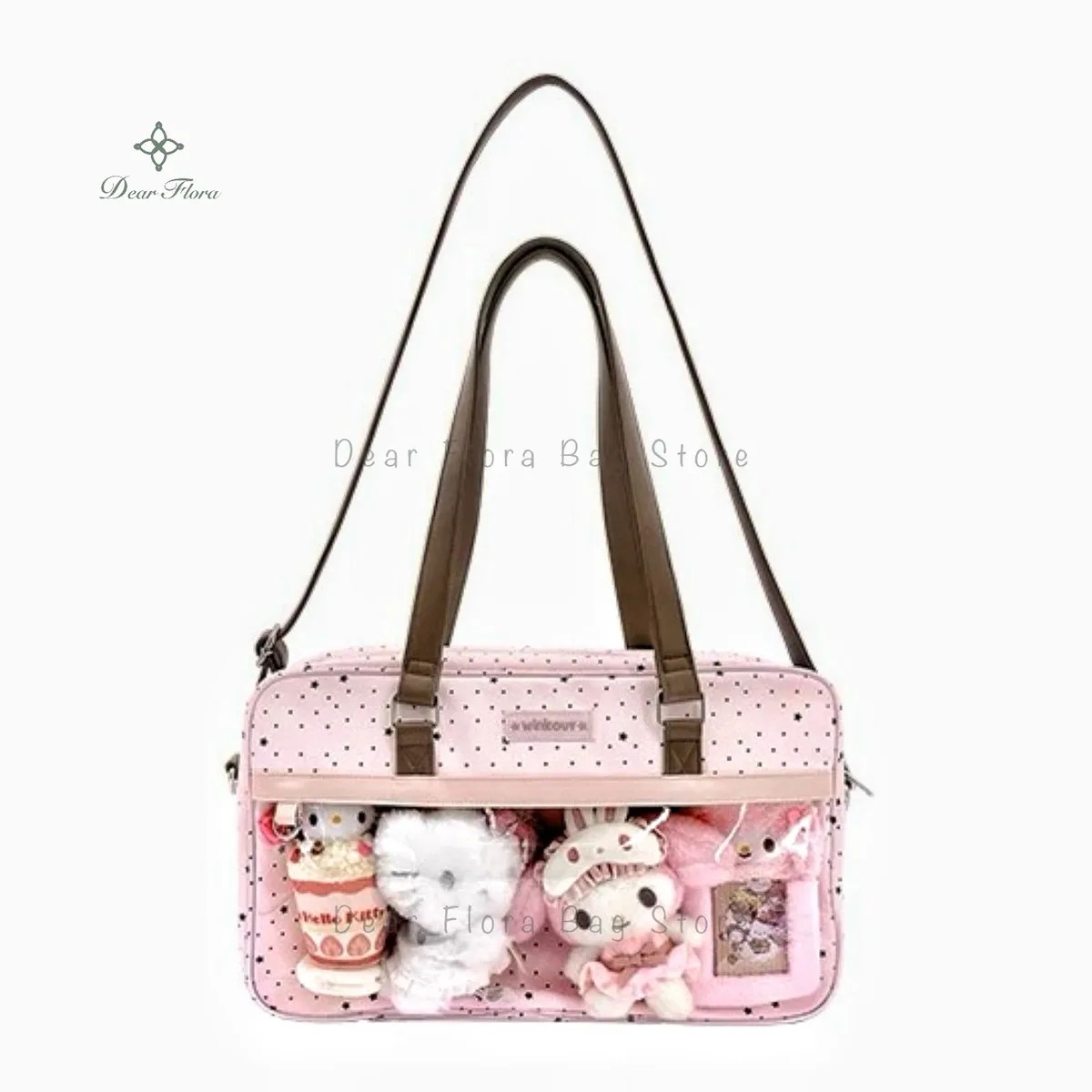 nouveau y2k mignon dentelle ita sac grande capacité lolita filles poche transparente bricolage badge affichage sac à bandoulière décontracté à pois sac à main
