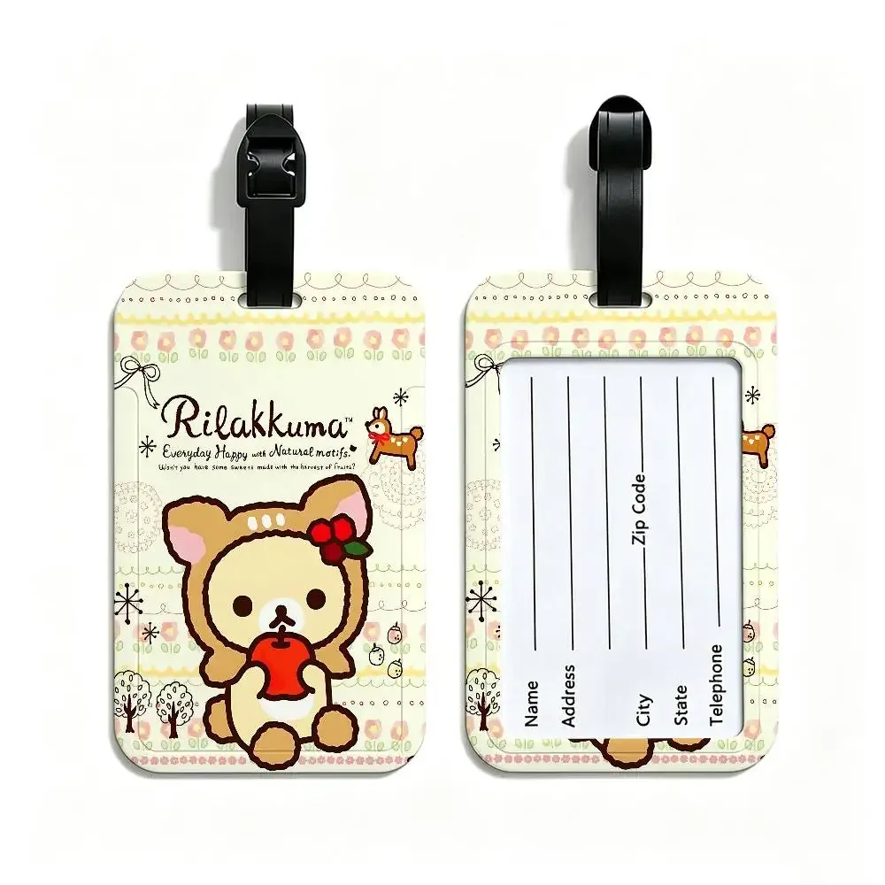 étiquette bagage plastique pvc motif rilakkuma fruits coeurs ballons rectangle poignée anti-perte voyage école usage journalier