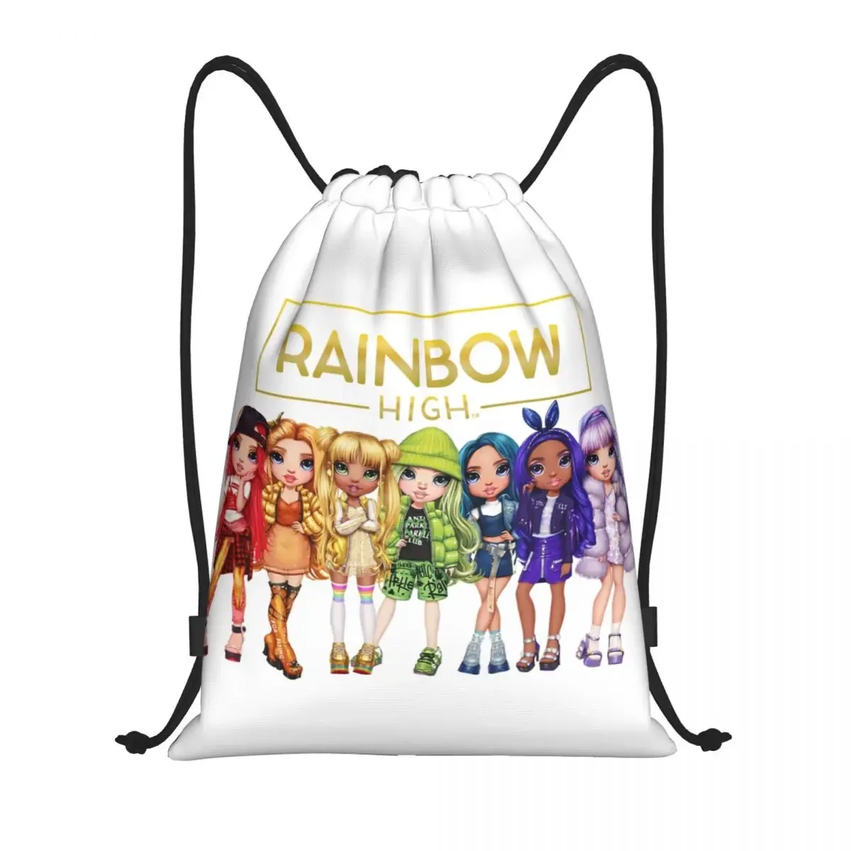 sac à dos personnalisé arc-en-ciel avec cordon de serrage pour pause d'hiver, sac de sport pour femmes et hommes, sac d'entraînement de dessin animé tv