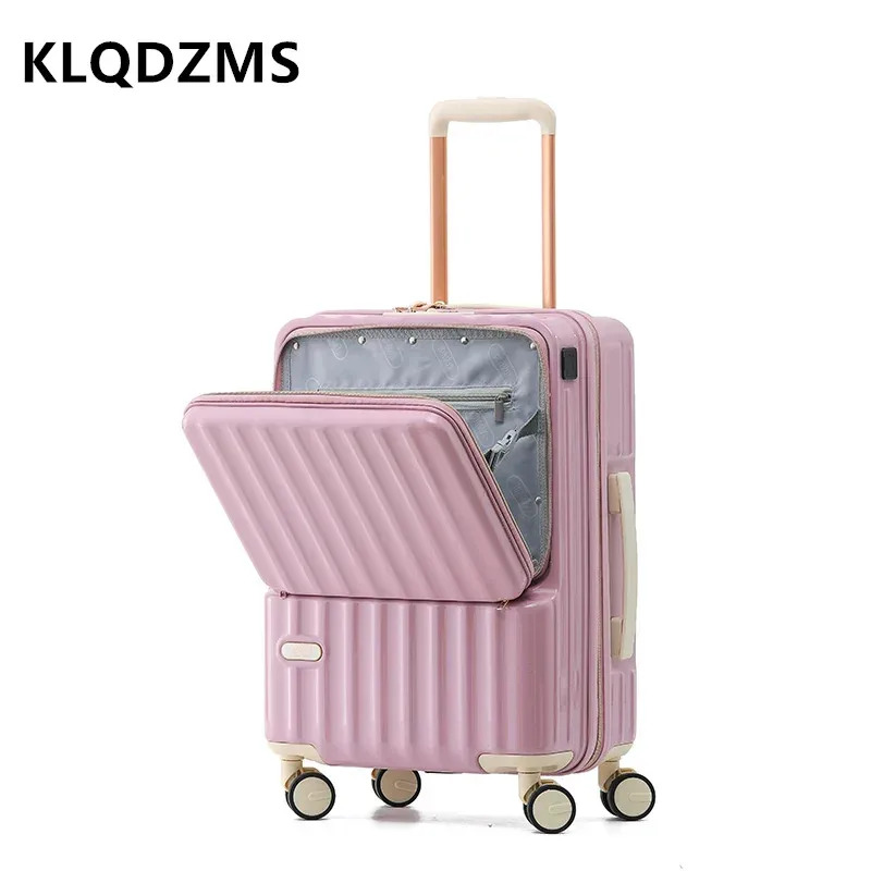 klqdzms valise à roulettes 20"24 pouces en abs+pc avec serrure à code, compartiment et ouverture frontale, étui de transport portable pour ordinateur portable.