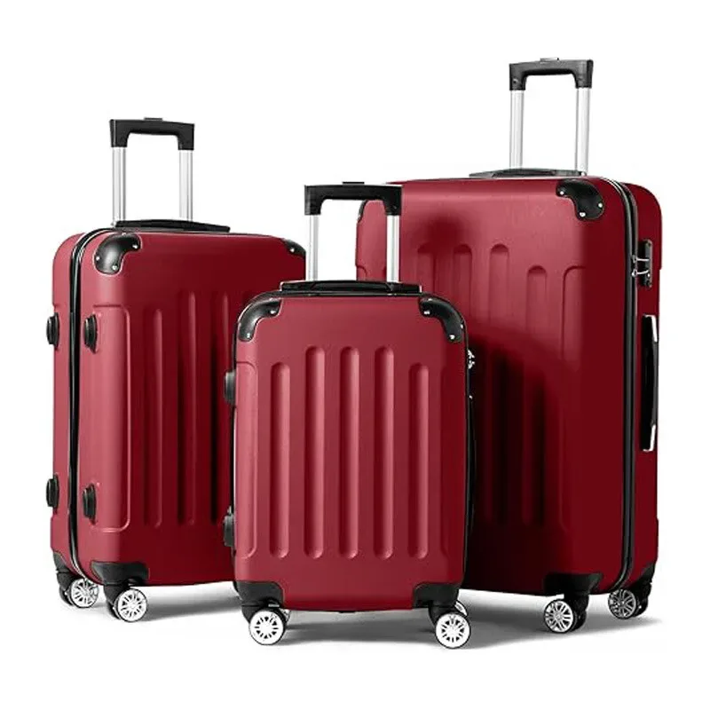 valise bagage abs plastique lignes verticales roues poignées motif voyage famille gris noir violet bleu rose
