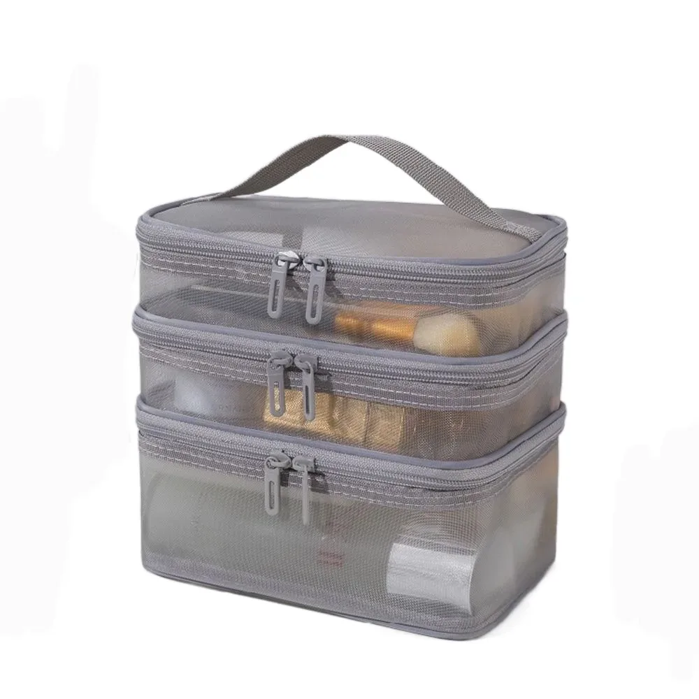 sac de voyage transparent en maille pour cosmétiques, sac de rangement à 2/3 couches, trousse de toilette de grande capacité, sac de rangement pour maquillage, gym, natation