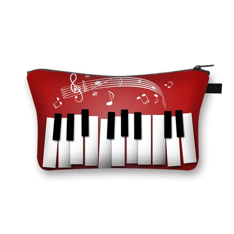 trousse à cosmétiques imprimée note de musique piano, trousse de maquillage pour femmes, pochette à fermeture éclair de grande capacité, organisateur de produits de toilette, sacs à cosmétiques pour dames