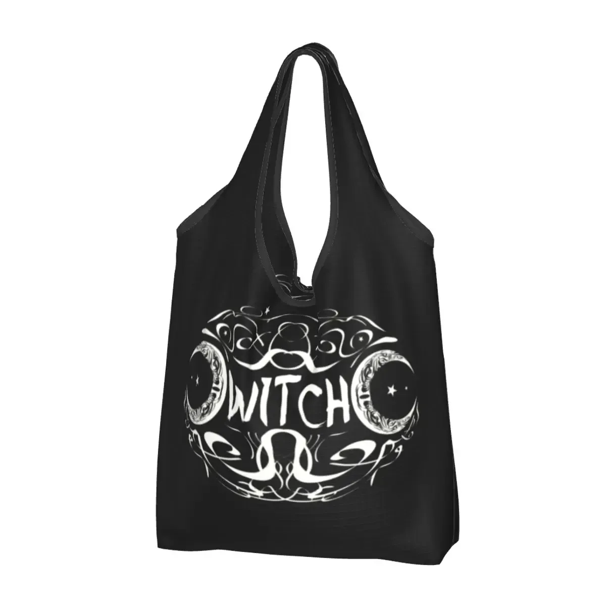 sac à provisions réutilisable personnalisé crow moon pour femme, sac fourre-tout portable, halloween, sorcière effrayant, sacs d'épicerie