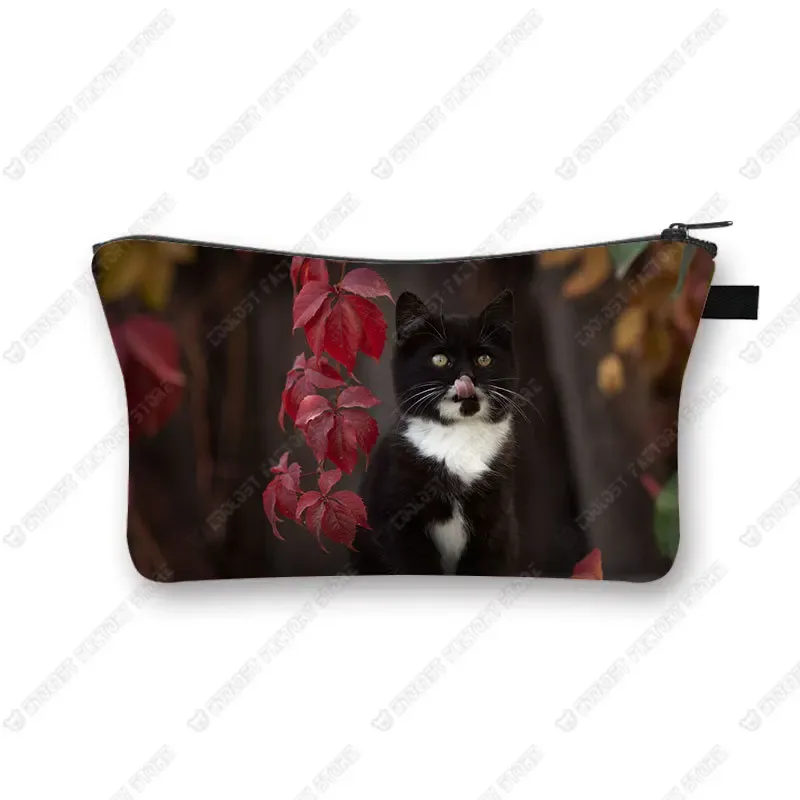 sac de rangement de cosmétiques pour femmes, sac de maquillage de marque à la mode avec imprimé de chat noir mignon