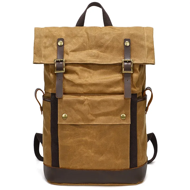 sac à dos vintage en toile cirée imperméable pour homme, sac à dos de camping, sac à dos de voyage, sac pour ordinateur portable 16 pouces, sacs d'école pour étudiants