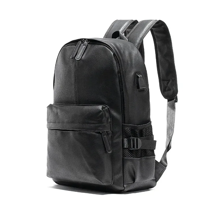 sac à dos de luxe en cuir pu pour hommes, grande capacité, sacoche pour ordinateur portable de 14 pouces, sacs de voyage usb, cartable d'étudiant