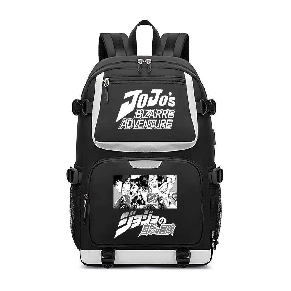 jojo's bizarre adventure – sac à dos de voyage dessin animé, grands sacs d'école imperméables pour femmes, sac à dos rose avec port usb pour ordinateur portable
