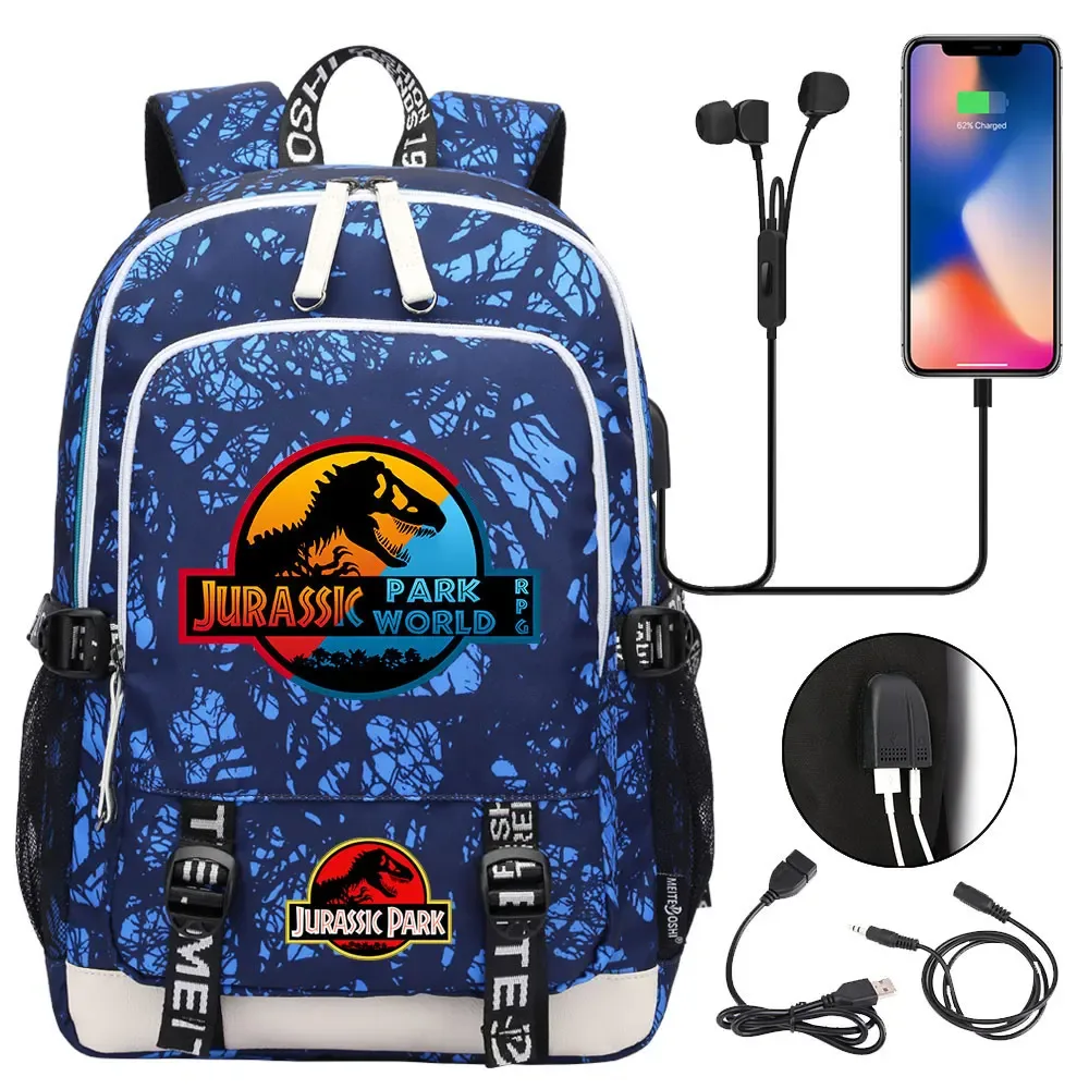 jurassic park world dinosaure adolescent usb charge sac à dos pour ordinateur portable femmes hommes filles garçons enfants école livre sac voyage sac à dos