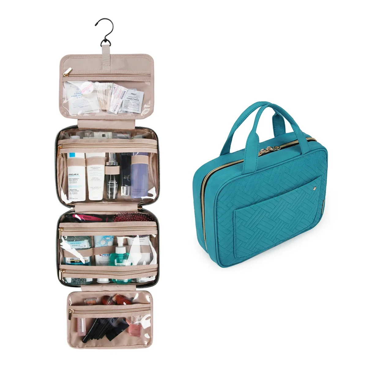 trousse toilette pvc compartiments transparents noire motif géométrique relief voyage cosmétiques maquillage rangement affaires week-end