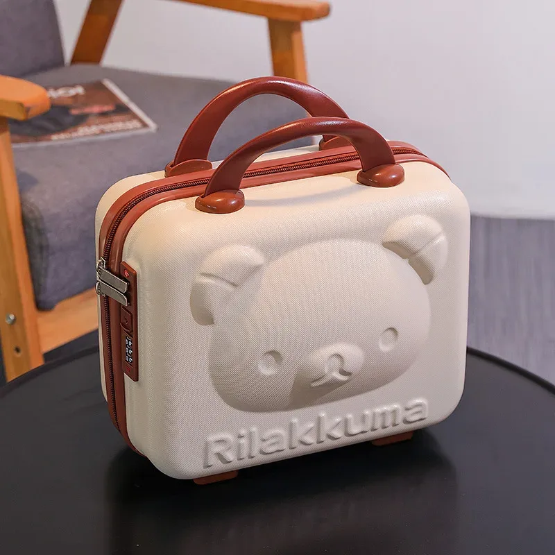 sac de voyage mini avec boucle tête d'ours de dessin animé, élégant, pour maquillage et cadeaux, valise avec petite valise intégrée, pratique pour les voyages