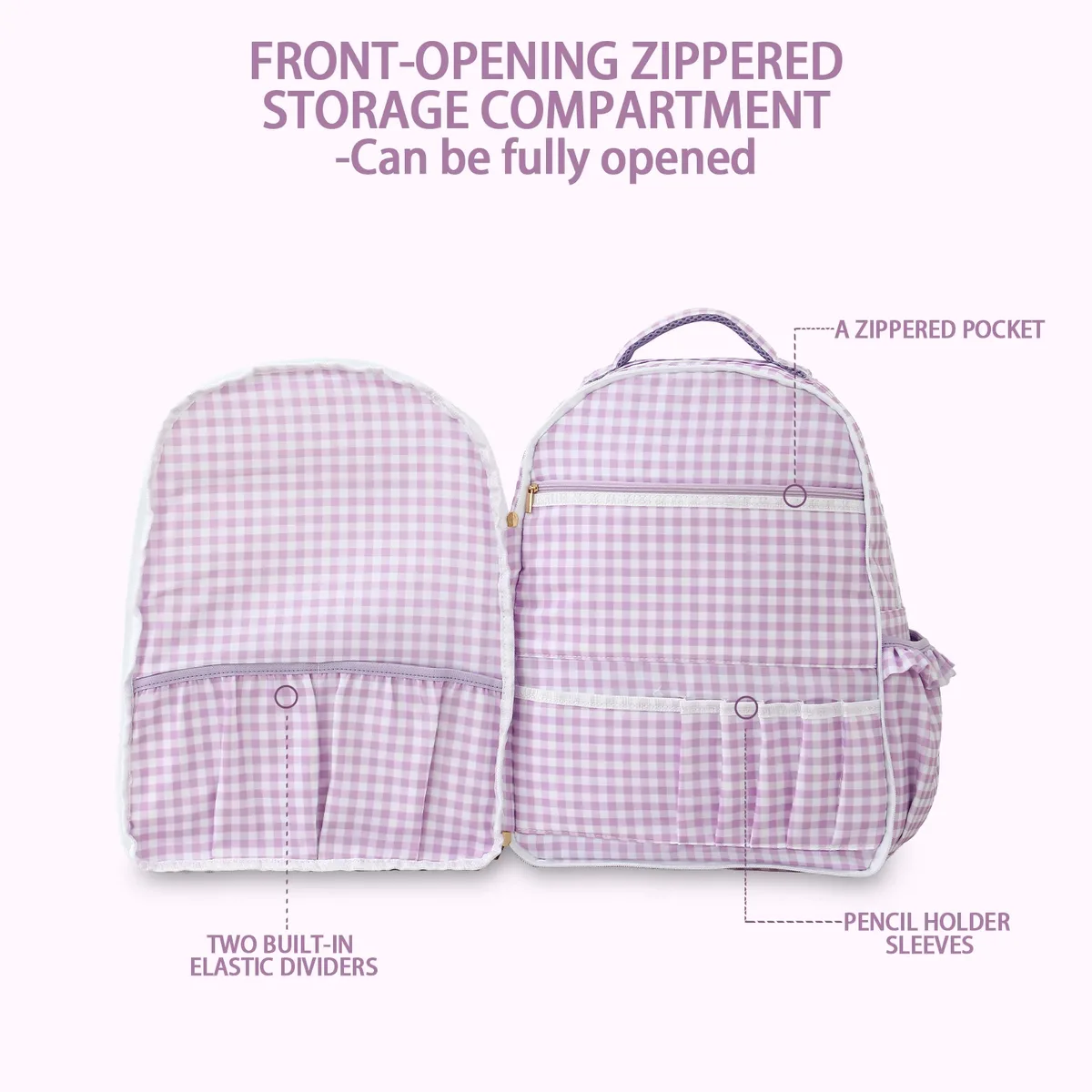 sac à dos à volants vichy pour filles, avec manches porte-crayons, multi-poches, grande capacité pour adolescents, sac à dos de voyage pour la rentrée scolaire