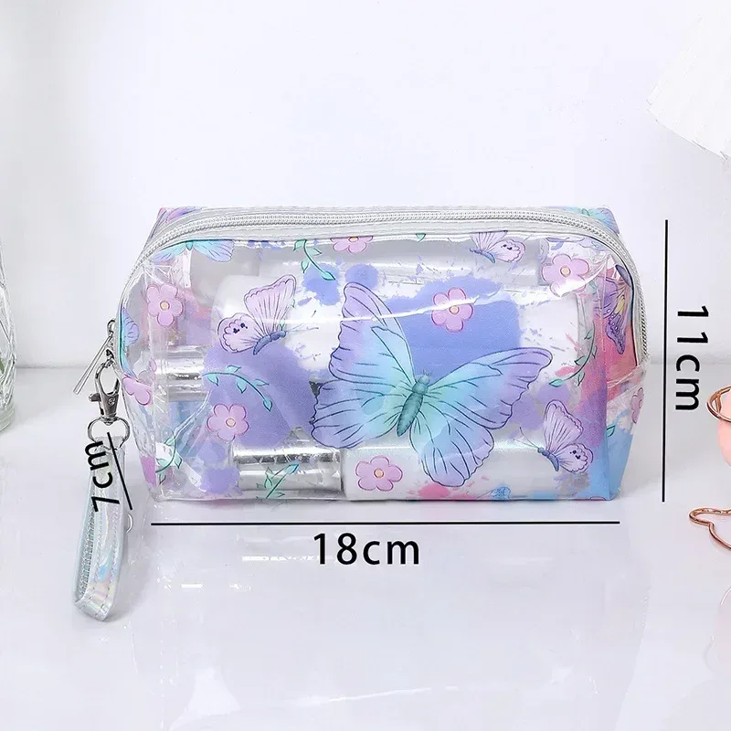 trousse de maquillage transparente étanche pour femmes et filles, trousse cosmétique de voyage, trousse de toilette, poudres transparentes, imprimé mignon, fleur d'avocat