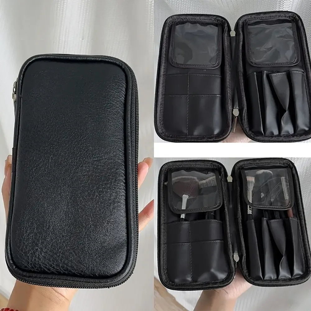sac à pinceaux de maquillage en cuir pu durable, étui étanche à la poussière, sac cosmétique portable, évaluation de voyage