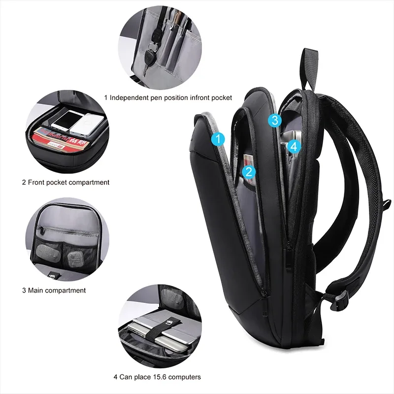 heroic knight – sac à dos de voyage extensible, fin, pour hommes d'affaires, sac pour ordinateur portable de 15.6 pouces, léger, simple, étanche, pour le bureau et l'université