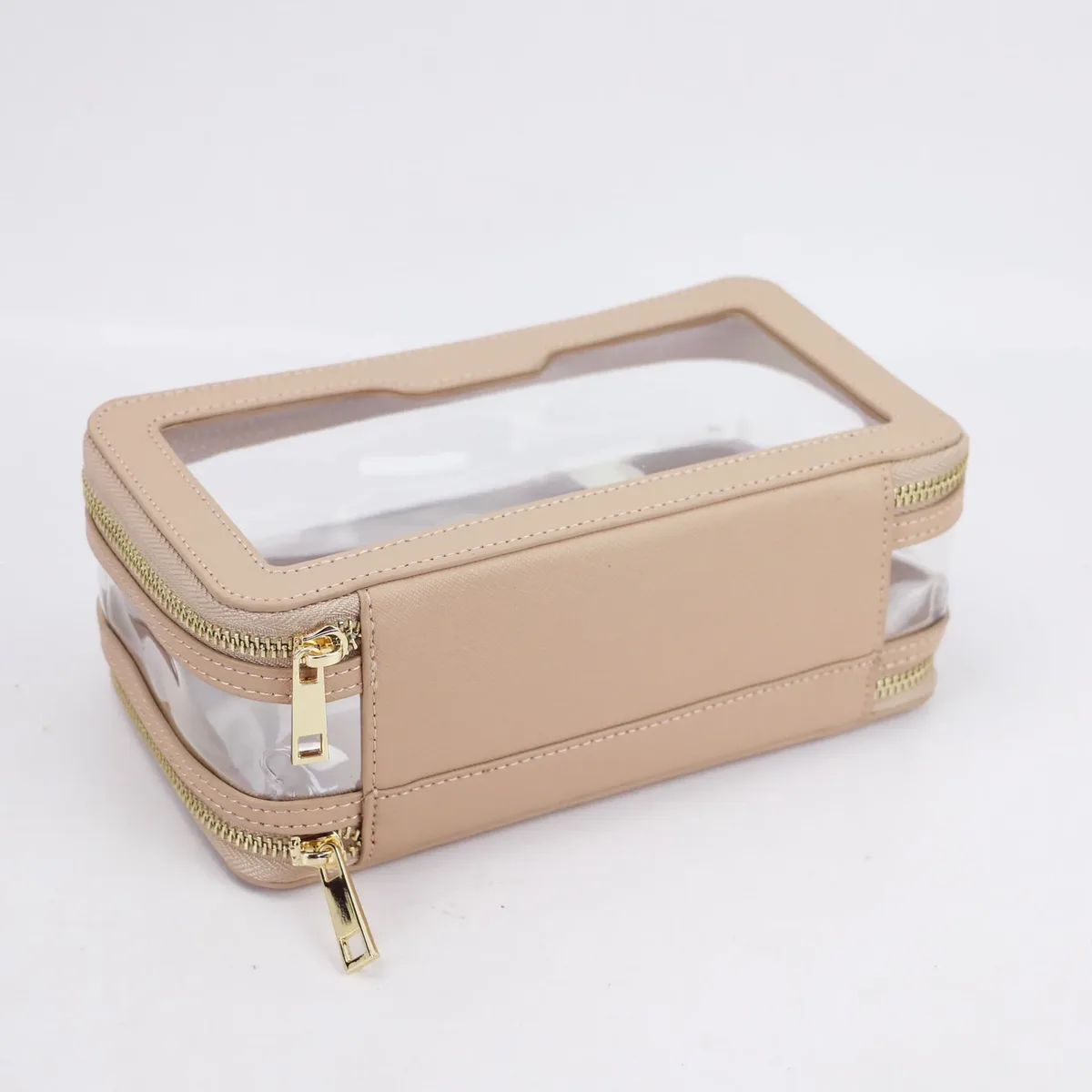sac cosmétique en cuir saffiano personnalisable gratuitement, portable, imperméable, multifonctionnel, double couche, pour voyage et rangement.