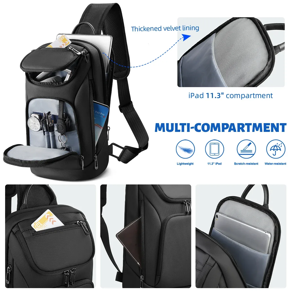 hk – sac à bandoulière d'affaires pour hommes, sacoches portables à bandoulière, sac de poitrine étanche pour voyage court voyage pour ipad de 11 pouces