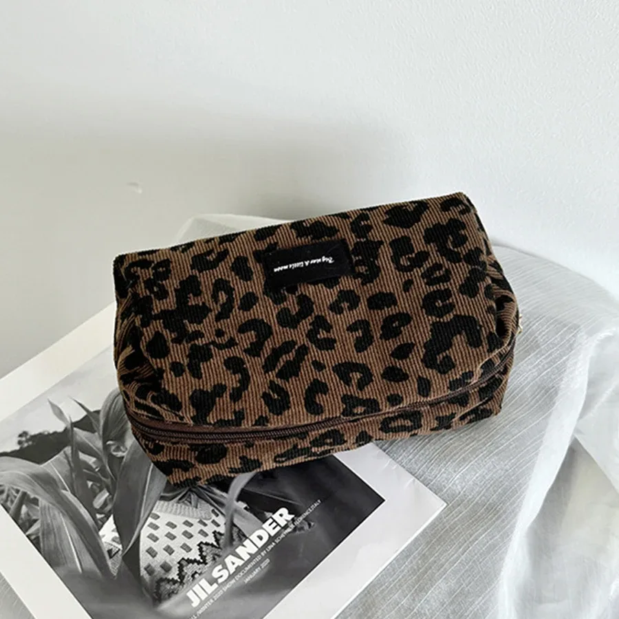 grand sac à cosmétiques léopard pour femmes, sac de maquillage en forme de boîte à fermeture éclair, organisateur de maquillage de lavage de voyage, trousse de beauté