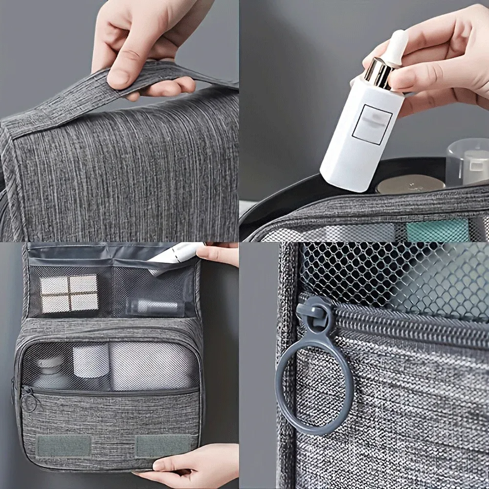 sac de maquillage portable à motif de dessin animé, unisexe, organisateur de cosmétiques de grande capacité, trousse de toilette suspendue pour femmes et hommes, pour le lavage, le rasage et le maquillage.