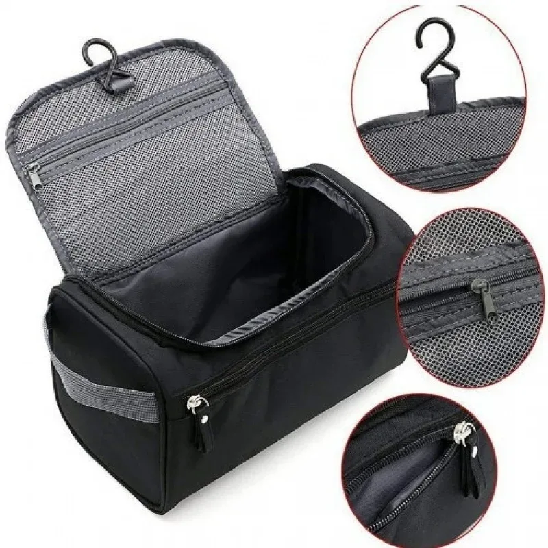 sac de rangement pour articles de toilette et cosmétiques de grande capacité, idéal pour les personnes pressées, multifonctionnel avec crochet et fermeture éclair imperméable.