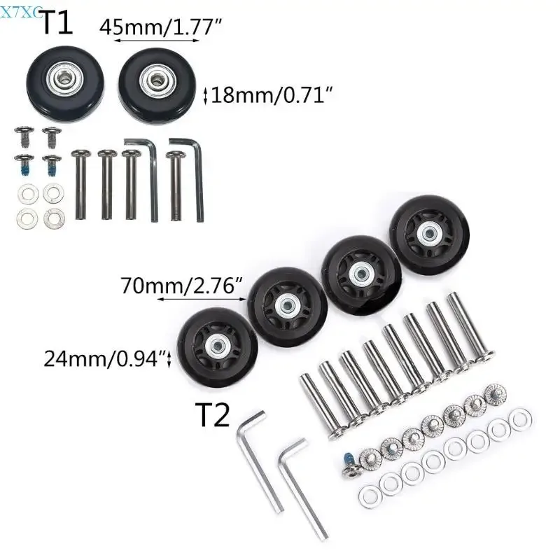 réparation roues valise x7xc, roulettes en caoutchouc robustes od 45x1 8mm/70x24mm