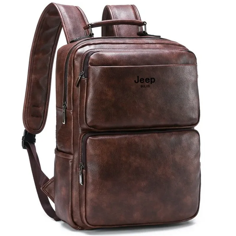 sac à dos en cuir vintage jeep buluo pour homme, grande capacité, sac pour ordinateur portable, sac à dos décontracté pour le travail, les voyages, l'université