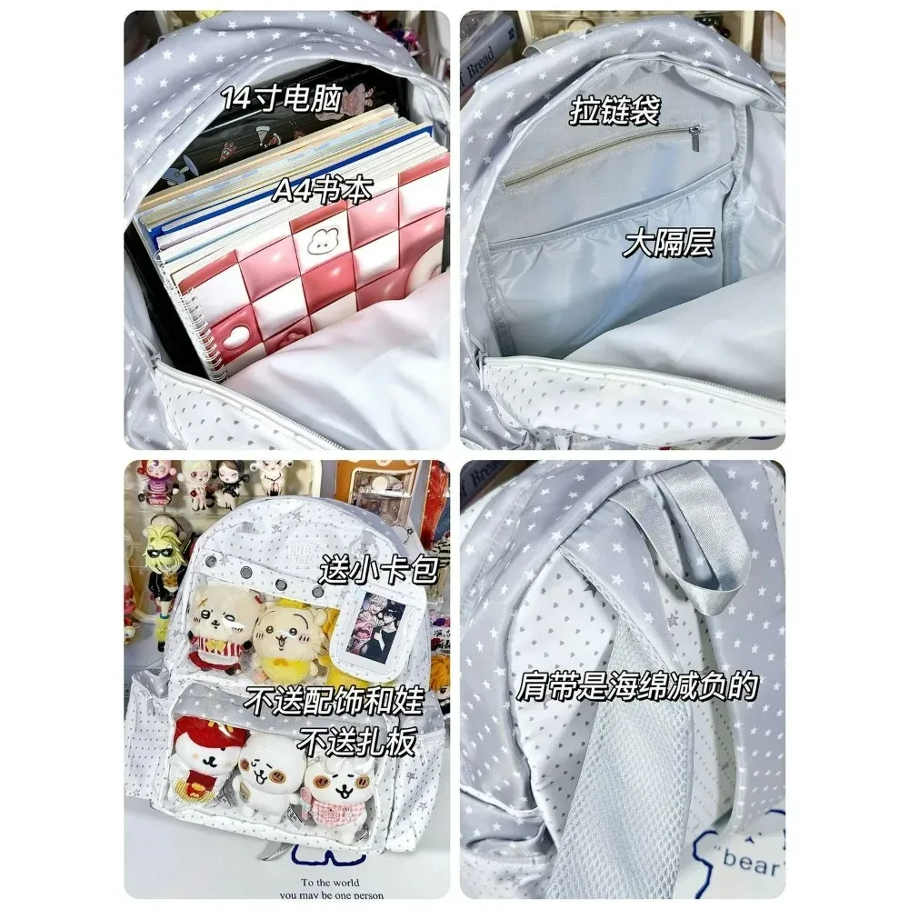 sac à dos polyvalent grande capacité harajuku y2k à pois mignon pour usage quotidien, style ulzzang ita bag, inspiré des expositions de bandes dessinées