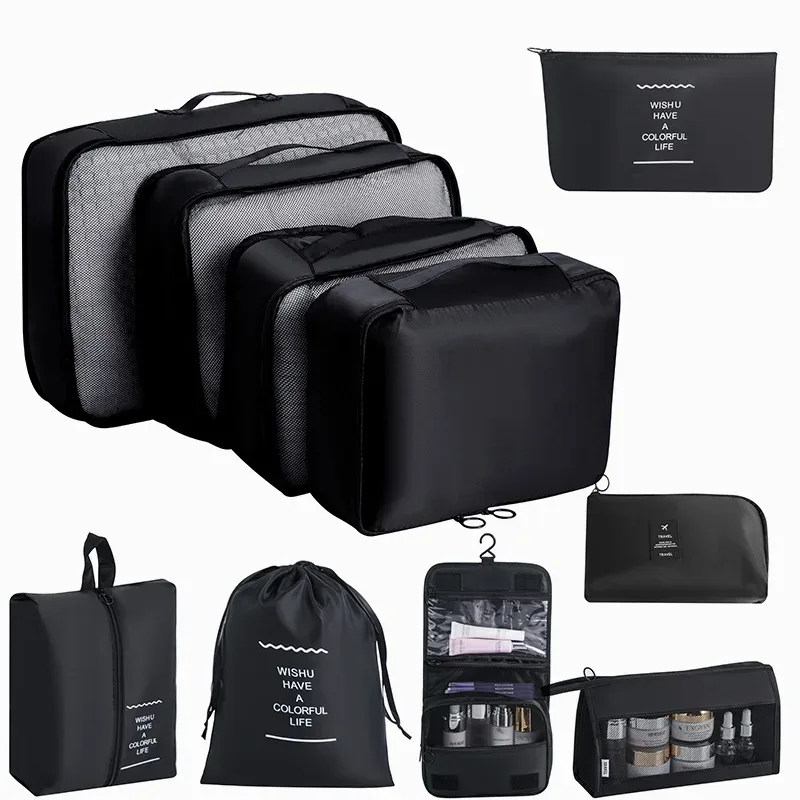 organisateur voyage tissu oxford beige clair grille transparente grande capacité rangement vêtements accessoires transports usage polyvalent domicile travail