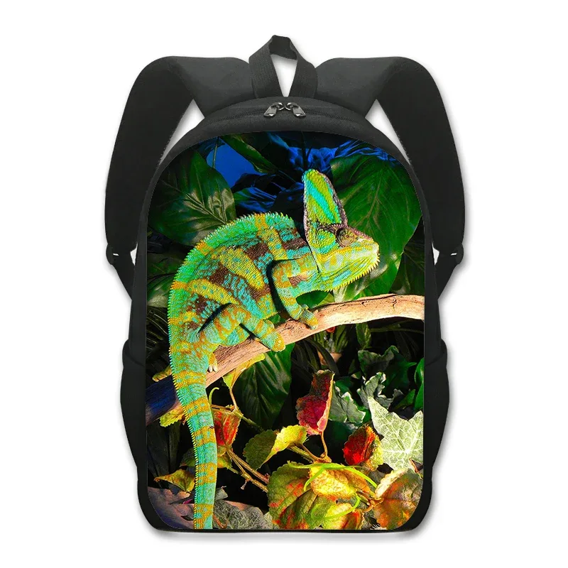 sac à dos imprimé animal de compagnie de 16 pouces pour femme et enfant, fourre-tout d'école, de voyage, avec grenouille, caméléon, serpent, araignée, livre, cadeau