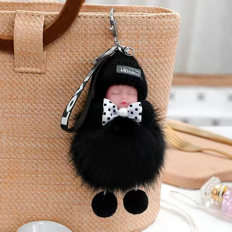porte-clés mignon bébé endormi, pendentif en peluche moelleuse, porte-clés de voiture, breloque de sac à main tendance pour femme, décoration de sac à dos, cadeau