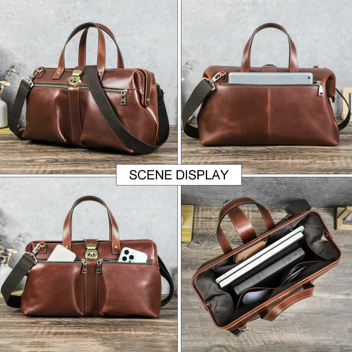 porte documents cuir véritable cuir vache beige poignée souple loquet 44 25 15 cm 14 pouces hommes coton intermédiaire informatique podsingle