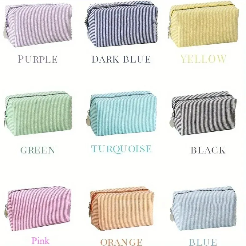 trousse de toilette rayée personnalisée – brodée sur mesure, rangement de cosmétiques portable en polyester, idéale pour les voyages, le dortoir scolaire et la maison