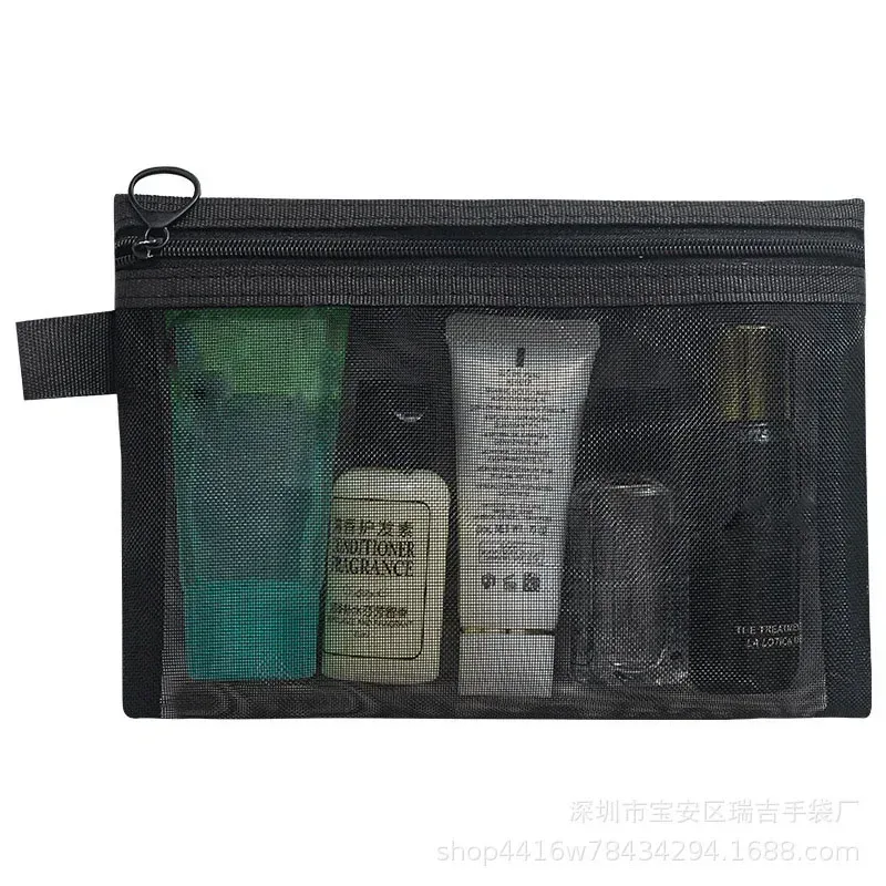 mode petit grand organisateur noir pochette de toilette et de maquillage maille transparente fermeture éclair sac cosmétique femmes organisateur nécessaire