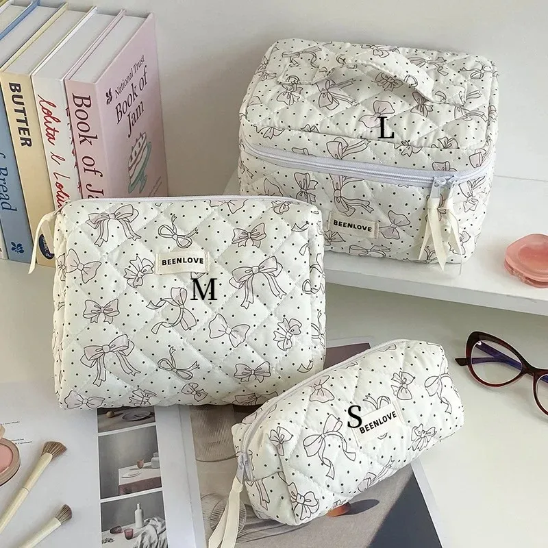 trousse de maquillage de grande capacité, trousse à cosmétiques imprimée de fleurs avec nœud, organisateur de toilette portable à fermeture éclair