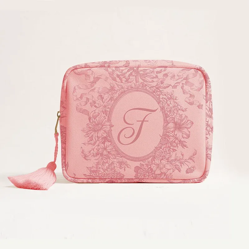 pochette de maquillage en toile rose avec lettres imprimées, mini sac de rangement de voyage pour dames, sac de lavage de cosmétiques, mode beauté essentielle organi