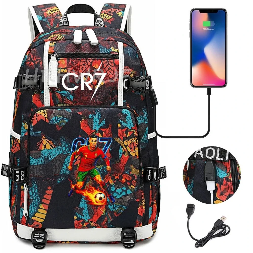sac à dos camouflage cr7 pour ordinateur portable, sac à dos de randonnée, sacs d'école de 18 pouces, sacs d'école imperméables usb de grande capacité, sac à dos mochilas