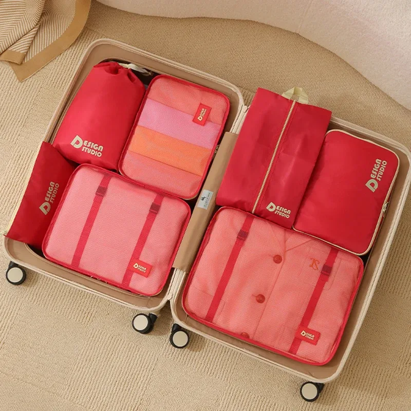 organisateur voyage polyester vert olive jaune accents motif bande poignée résistant tissu épais multifonctionnel sac compression chaussures housse vetements