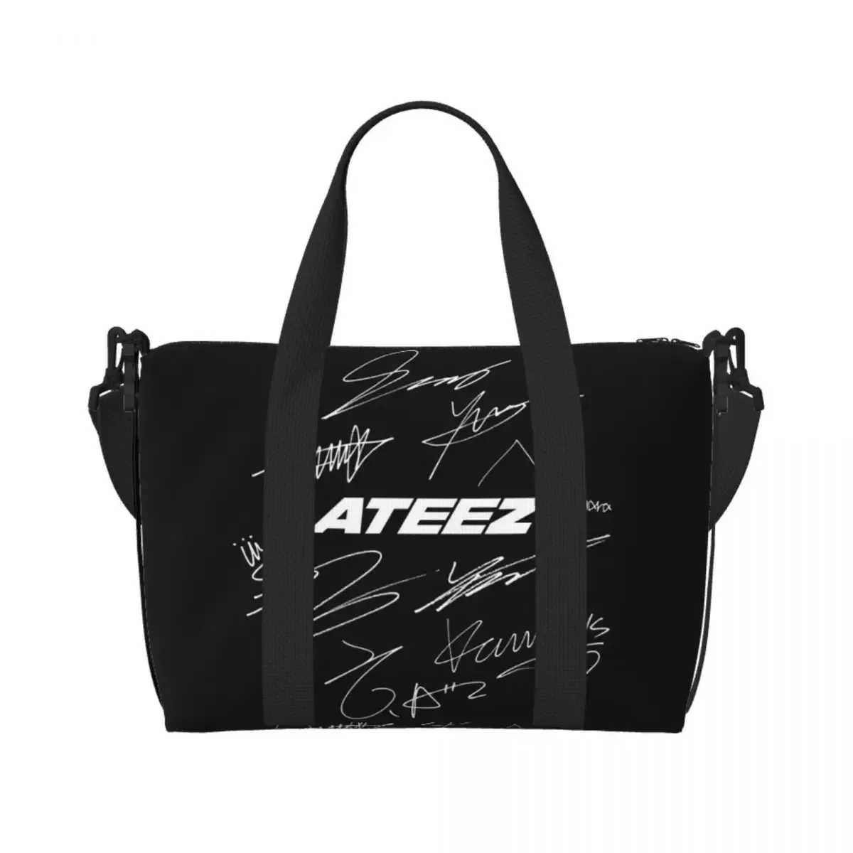 ateez personnalisé-logo + autographes sac de voyage de plage sacs fourre-tout de grande capacité pour salle de sport yoga femmes shopping sac à bandoulière