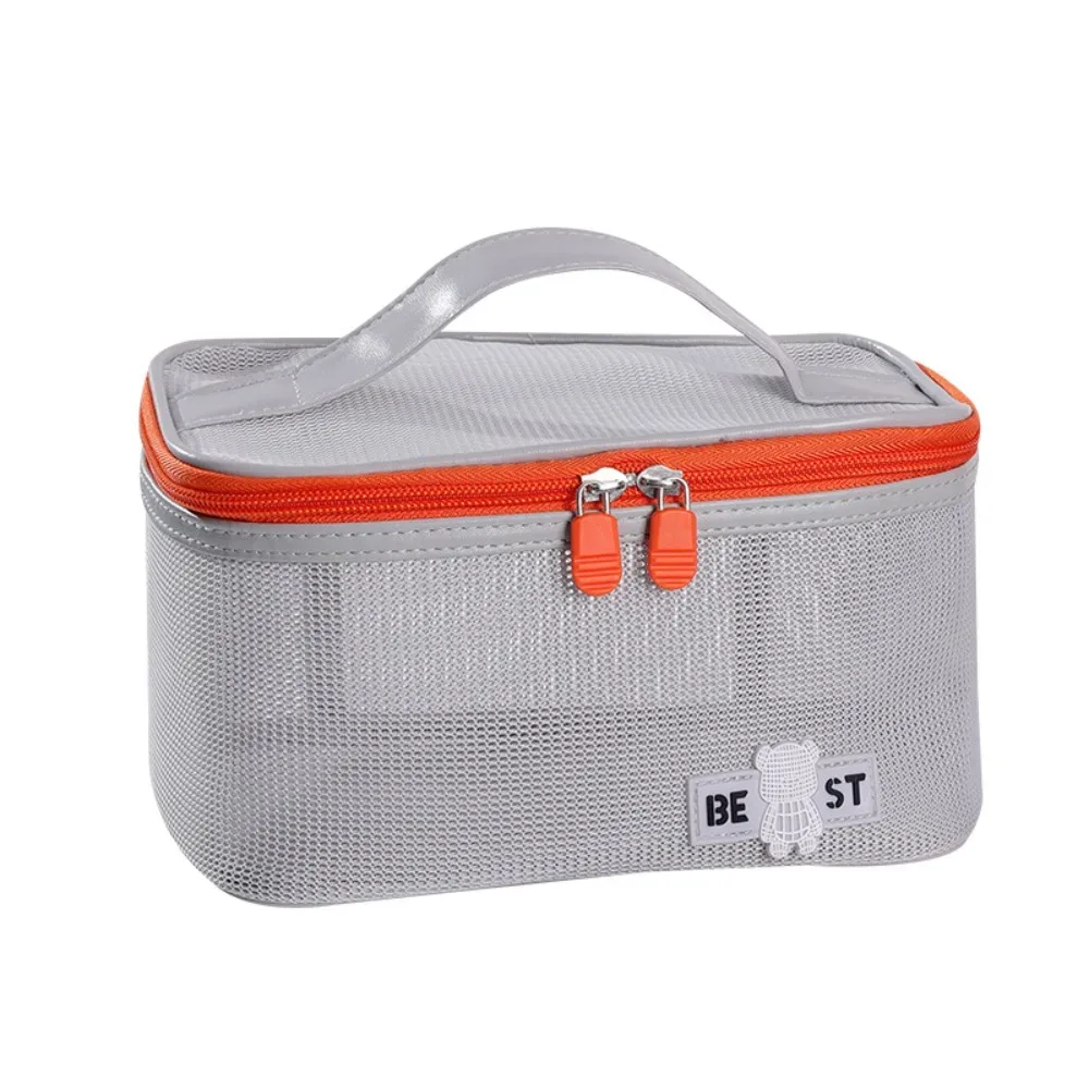 sac de toilette portable en maille, pochette de douche, trousse de maquillage de voyage, sac de rangement de plage à séchage rapide, grande capacité, sac cosmétique en maille