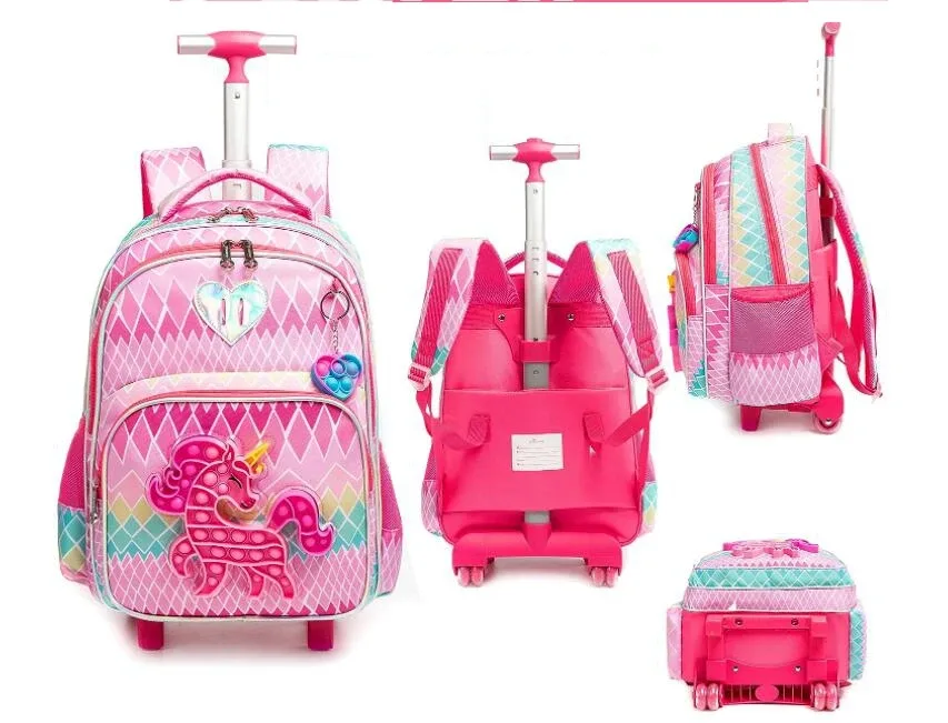 sac dos oxford université rose bleu motif licorne coeurs enfant sacoche main porte clefs voyage