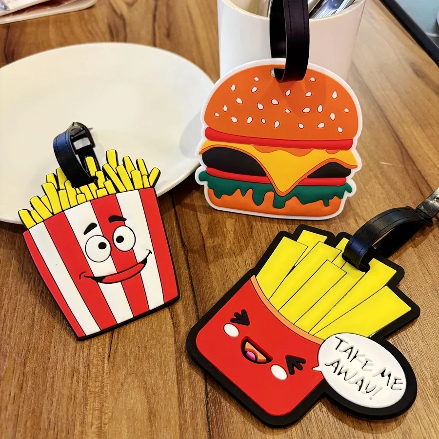 étiquette de bagage burger à chips de pomme de terre, signe suspendu, étiquette nominative pour voyage d'affaires, valise, aéroport, plaque d'identification anti-perte na, 1 pièce/3 pièces
