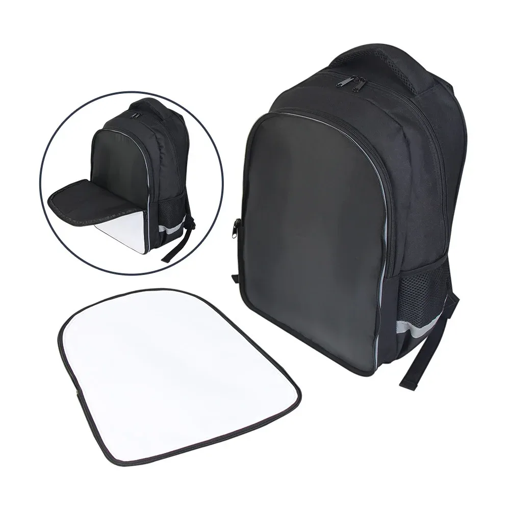 sac à dos d'étudiant noir vierge pour sublimation, double couche, avec bande de protection fluorescente pour impression par transfert thermique