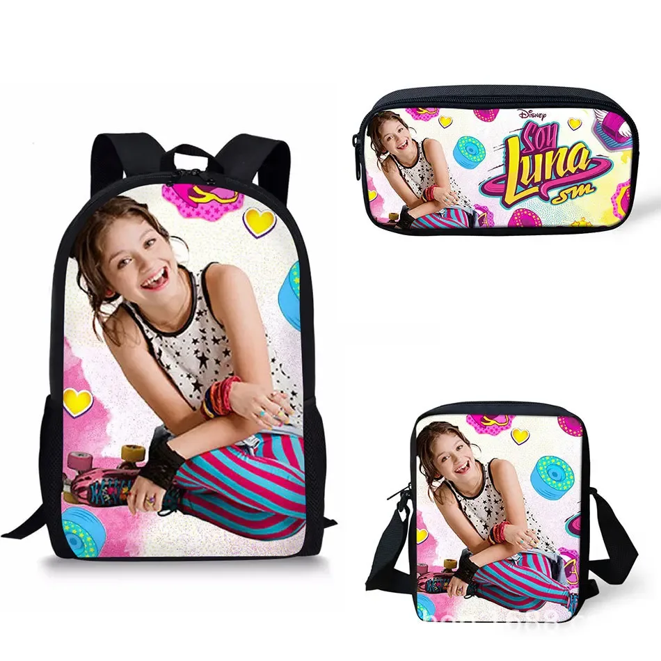 mode nouveauté jolie soja luna impression 3d 3 pièces/ensemble sacs d'école pour élèves sac à dos pour ordinateur portable sac à dos sac à bandoulière incliné trousse à crayons
