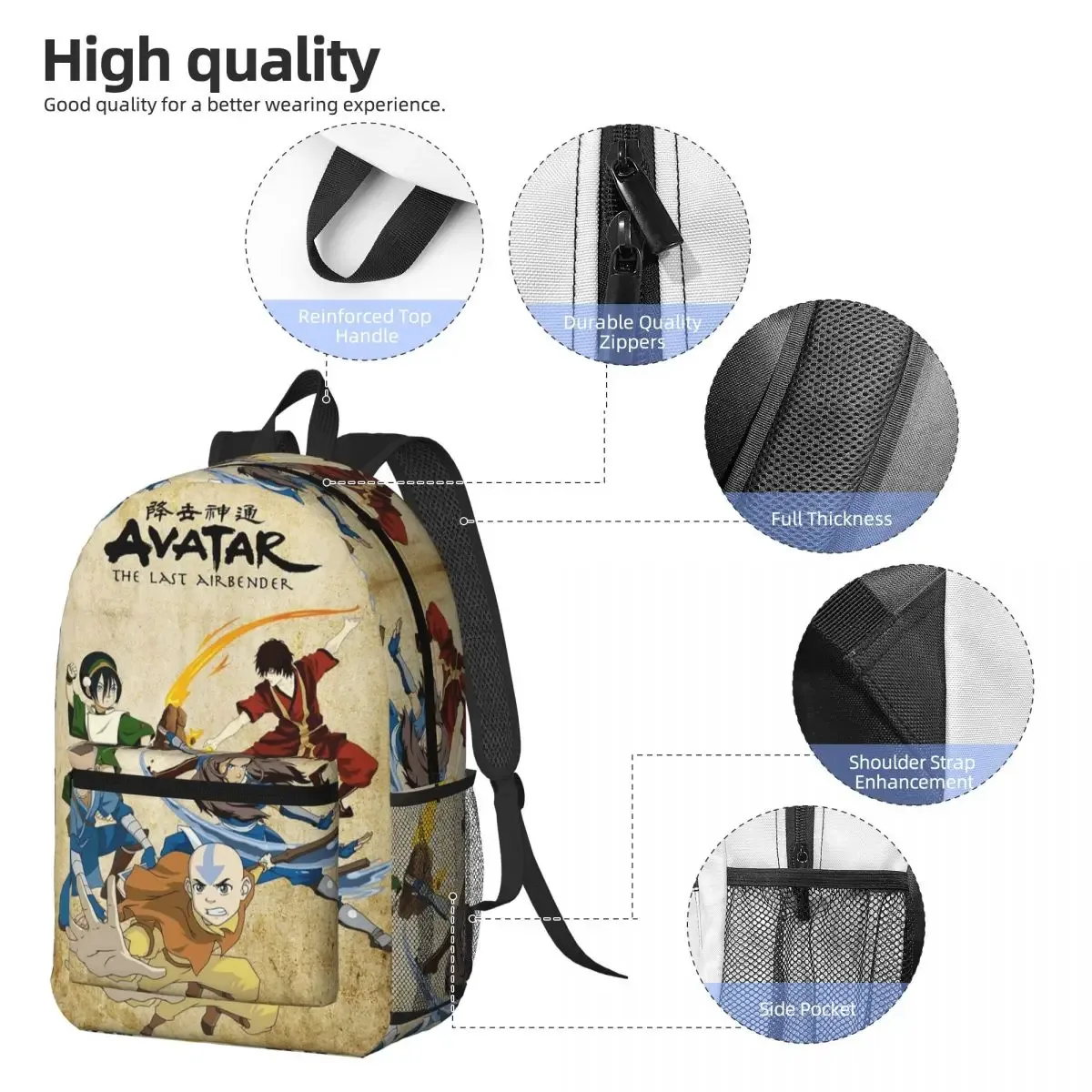 sac à dos avatar the last airdobladora, sac à dos de dessin animé pour garçons et filles, sac d'école pour enfants, sacs à bandoulière pour ordinateur portable pour hommes et femmes