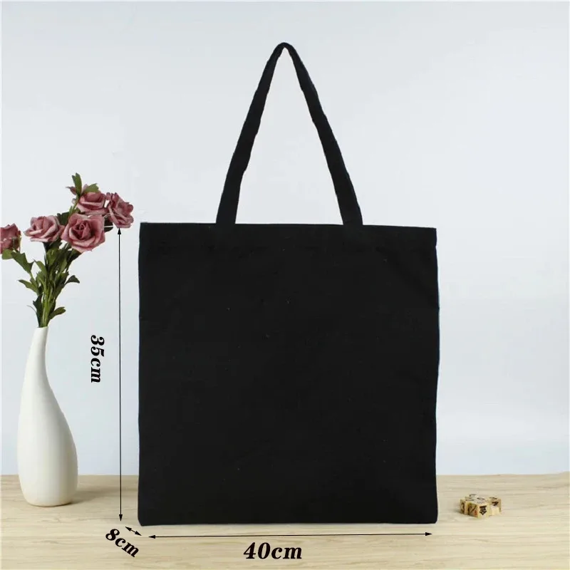 sac à main en toile noire pour étudiant, sac en coton initié unique, grand sac à provisions, poche de ceinture, sac cosmétique, cadeau