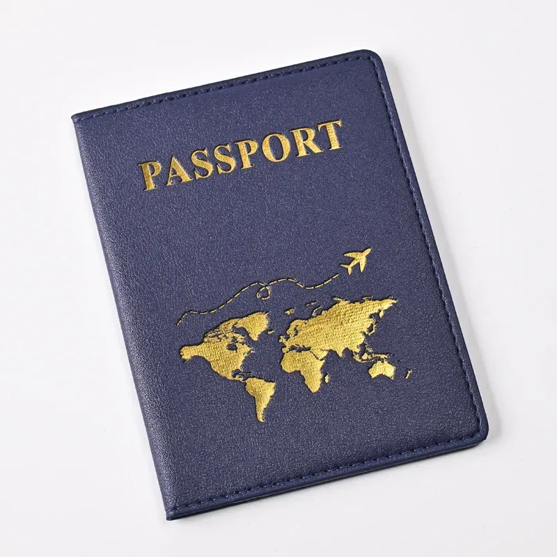 étui de protection de passeport de voyage en cuir pu pour femmes et hommes, estampage à chaud, conception de carte, porte-passeport, clip de billet intégré
