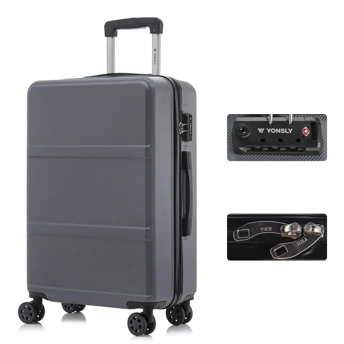 valise yonsly 20/24/28 pouces avec serrure tsa, fermeture éclair double ykk réparable, 4 roues 360 °     valise de voyage à roulettes, design simple en maille, valise rigide, conception anti-collision aux quatre coins pour les vacances