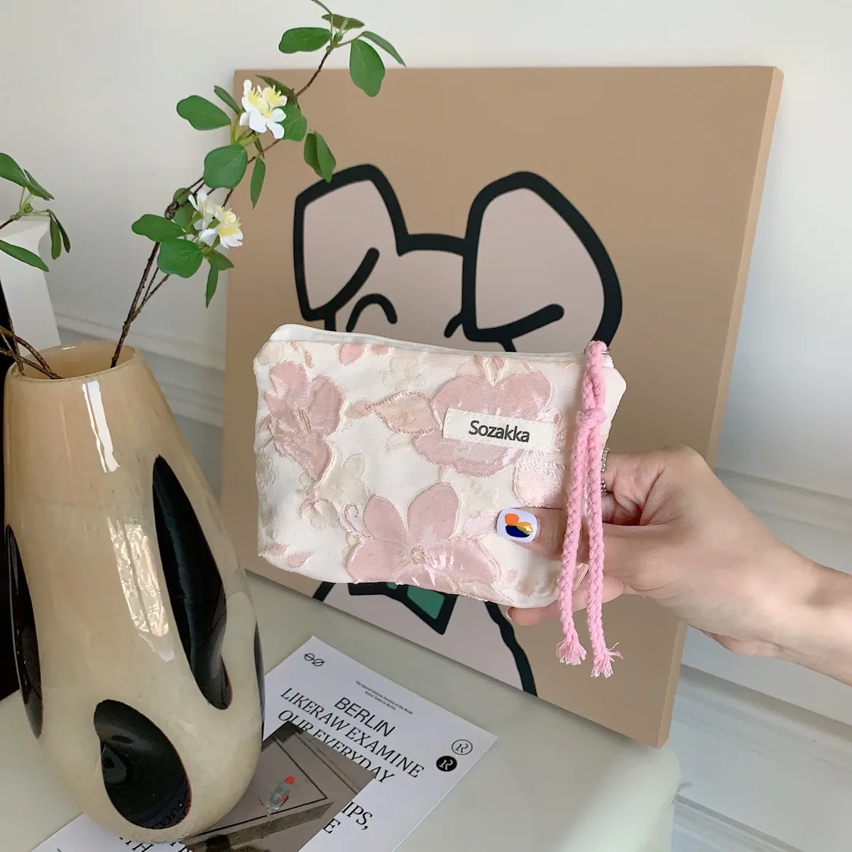 sac de rangement floral kawaii pour femmes, sac à main de voyage, sac à cosmétiques, sac à rouge à lèvres, porte-monnaie, sacs à main de maquillage mignons, portefeuille, étuis à crayons, sac en poudre