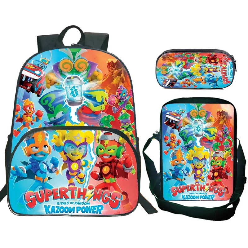nouveau superthings dessin animé sac à dos 3 pièces ensemble garçons filles cartable sac à bandoulière sac à crayons supthings cartable scolaire voyage mochila